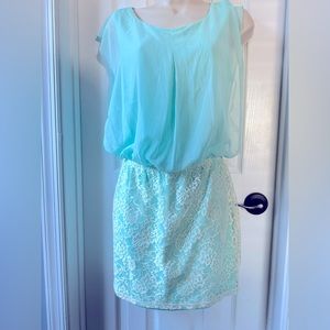 Beautiful aqua lace skirt and chiffon top mini dress